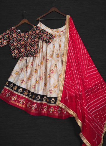 Pure Cotton White Patola Chaniya Choli With Bandhani Dupatta